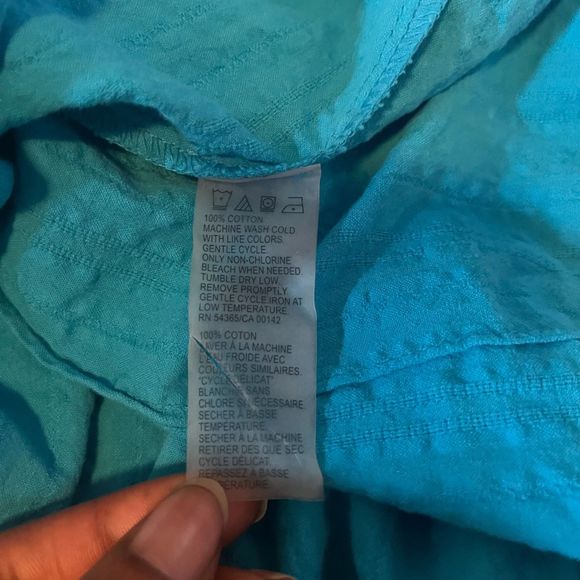 Allison Daley Button Down Top Women Size 8 Casual Short Sleeve Turquoise Blue - Picture 7 of 7